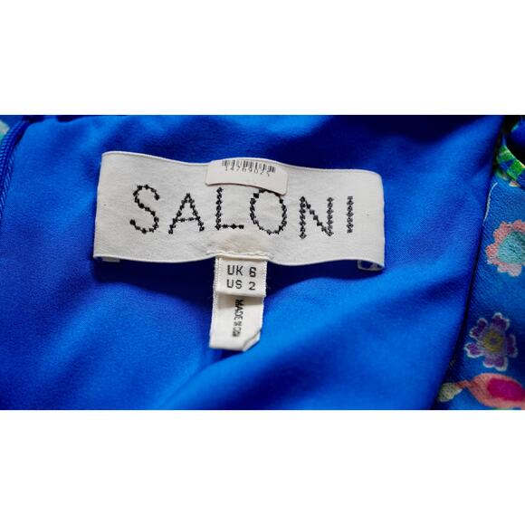 SALONI Blue Vida Ruffled Silk Dress Sz 2 - Picture 6 of 6